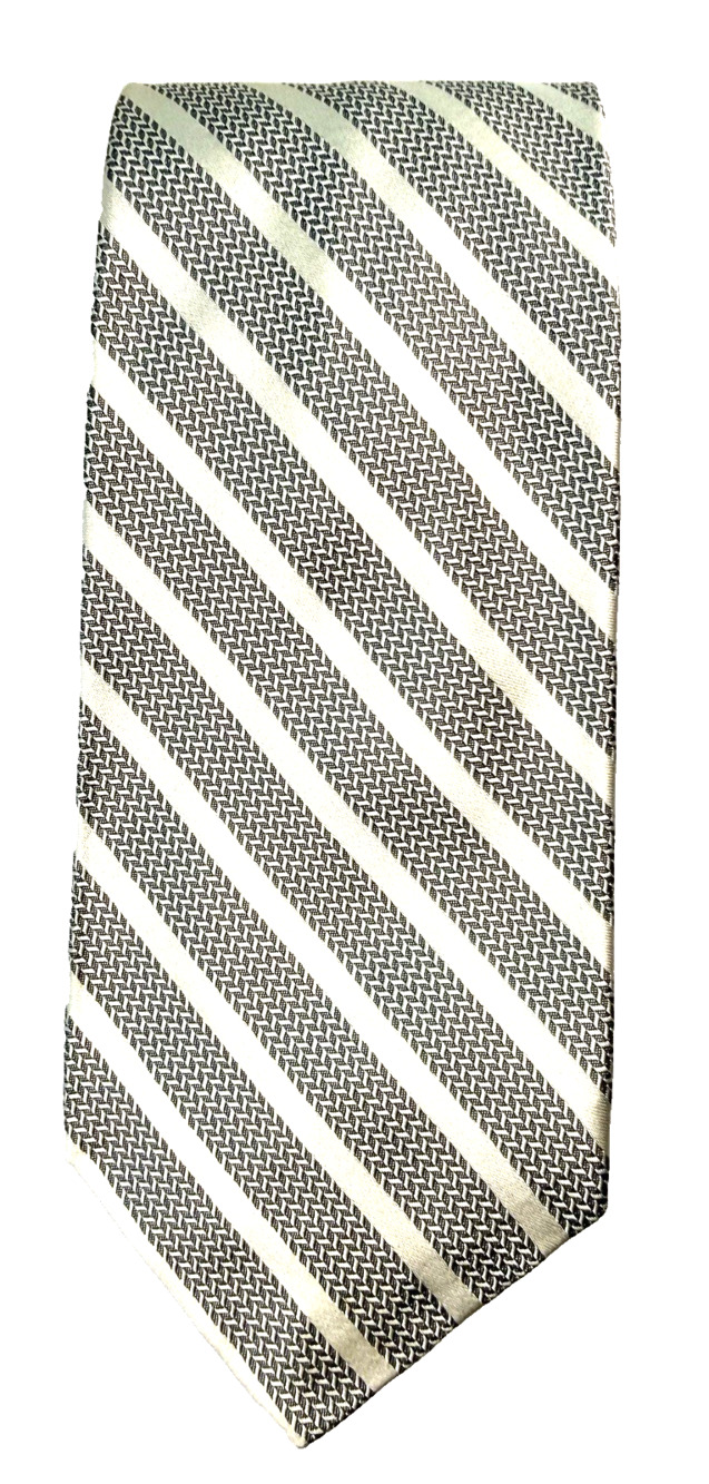 Robert Talbott Protocol silk tie diagonal herringbone stripe gray silver